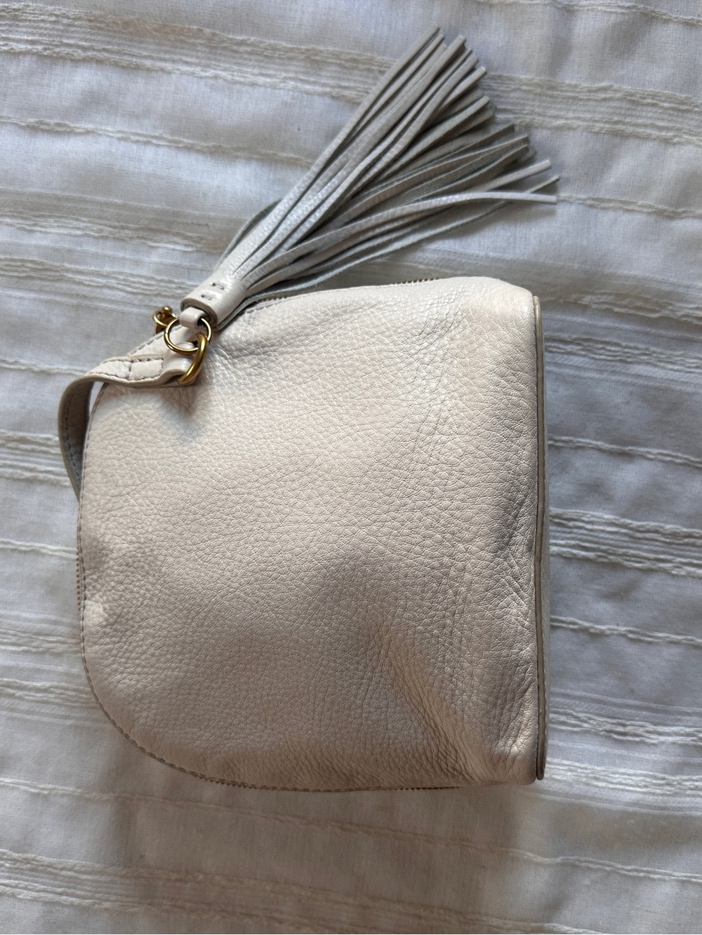 HOBO Ivory Nash Crossbody Bag | Pebbled Leather Tassel Gold Hardware - Picture 8 of 16